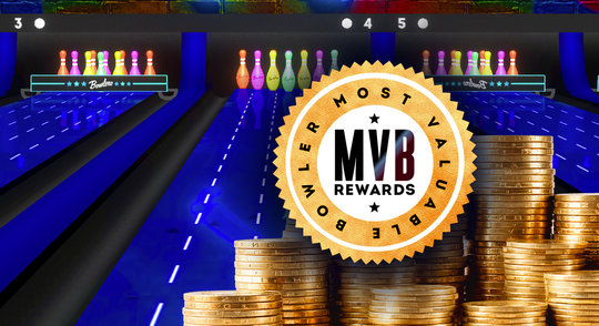 mvb rewards logo on the lanes in front of stacks of coins